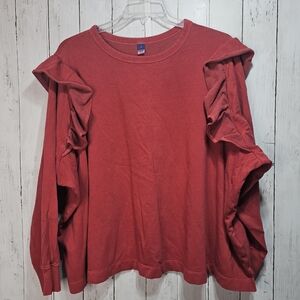 Old Navy Women's Red Party Fleece Ruffle Shoulder Pullover Sweatshirt Size 4X .